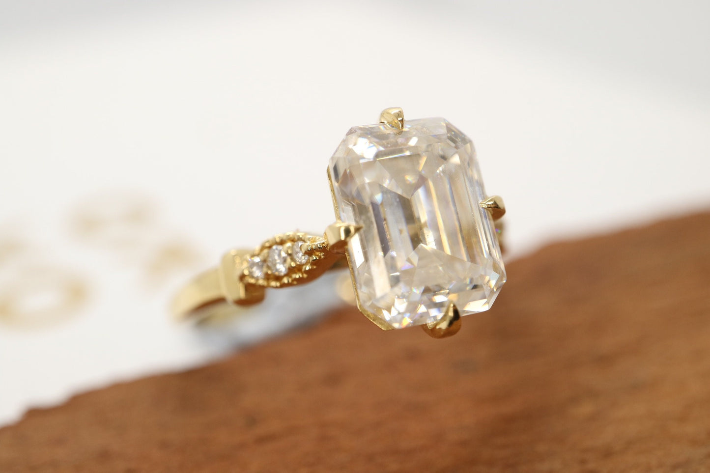 3ct Moissanite emerald cut enagement ring, Art deco engagement ring, 14k gold vintage engagement ring, Wedding ring , Anniversary ring