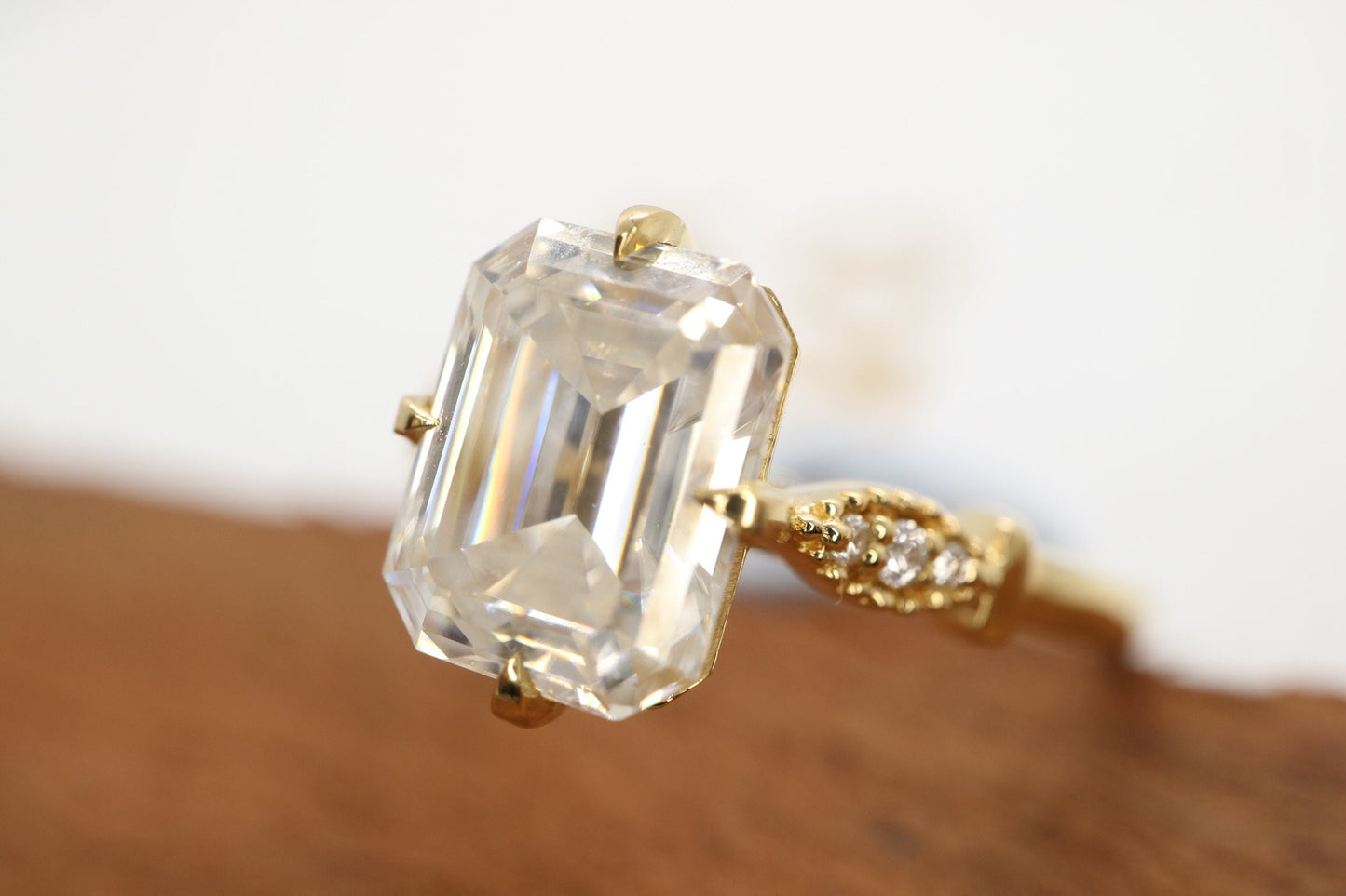 3ct Moissanite emerald cut enagement ring, Art deco engagement ring, 14k gold vintage engagement ring, Wedding ring , Anniversary ring