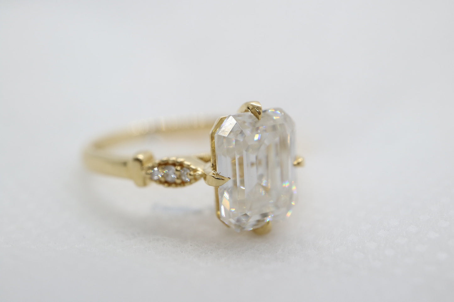 3ct Moissanite emerald cut enagement ring, Art deco engagement ring, 14k gold vintage engagement ring, Wedding ring , Anniversary ring