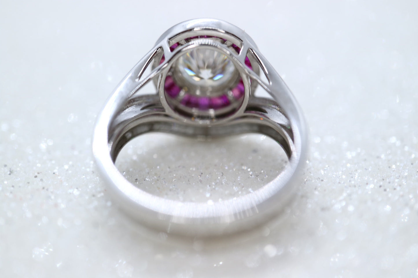 14k white gold with halo natural ruby, 1.5ct Moissanite Engagement Ring, natural diamond wedding band