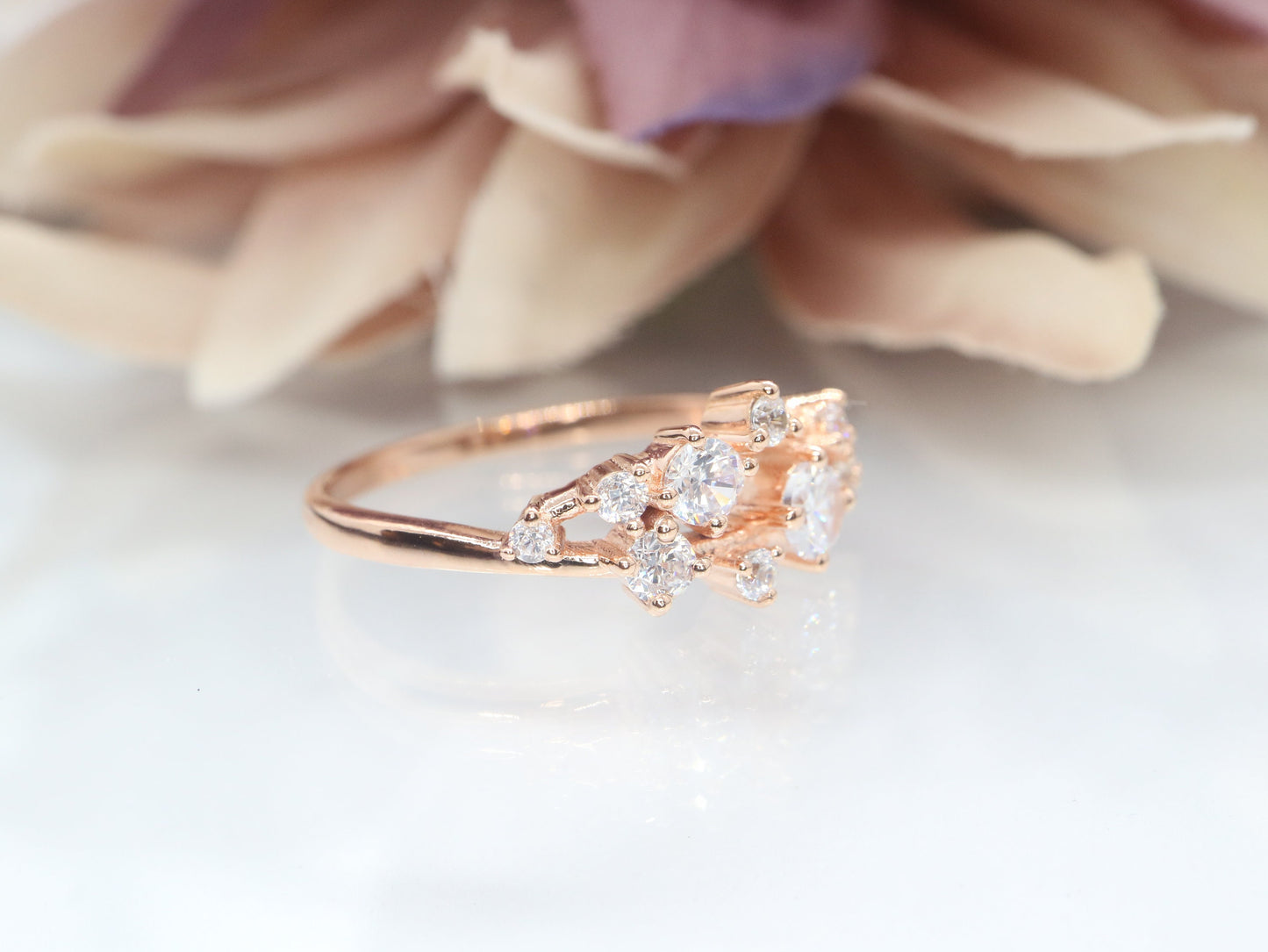 Diamond Twig Ring Cluster Ring, rose gold Wedding Band,Cluster diamond ring
