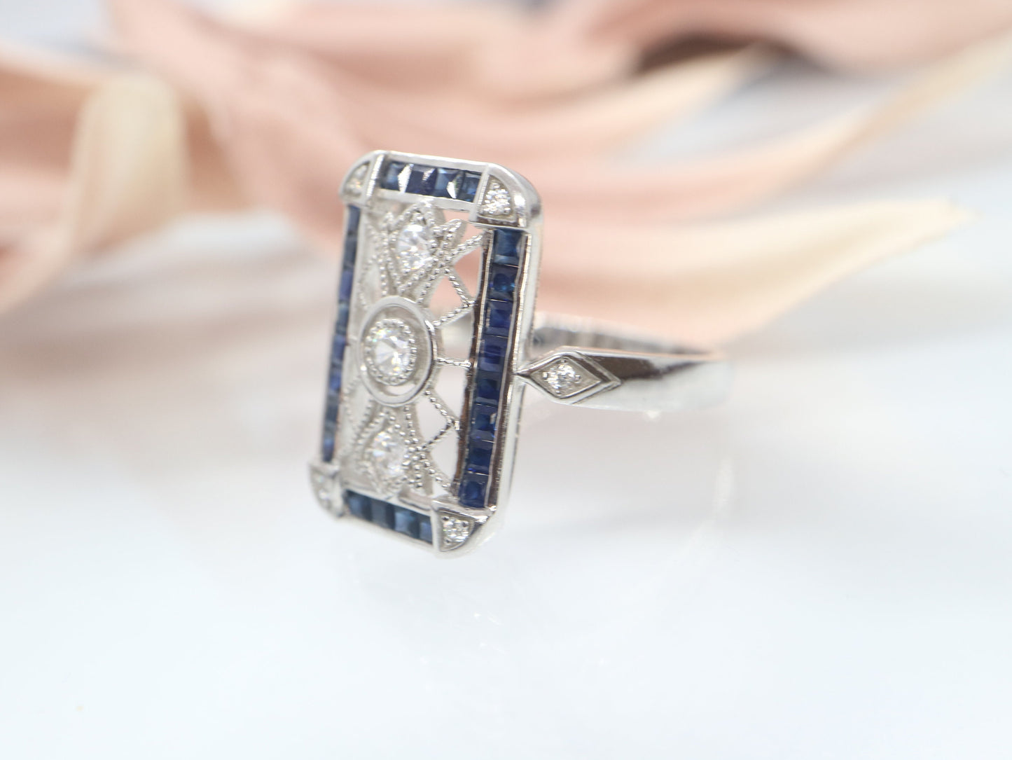 Blue sapphire  sterling silver ring, Art deco engagement ring, Vintage sapphire engagement ring, vintage wedding ring, sapphire ring