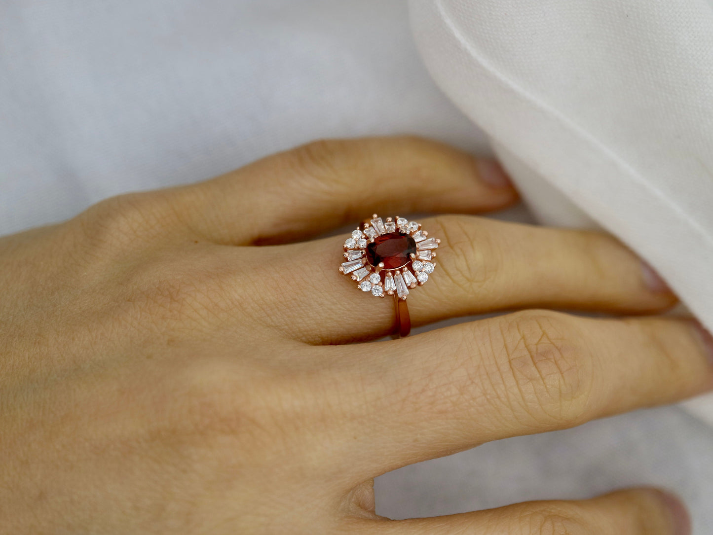 Art Deco starburst garnet ring in Sterling silver-Vintage garnet and CZ ring, Red gemstone ring, Anniversary gift