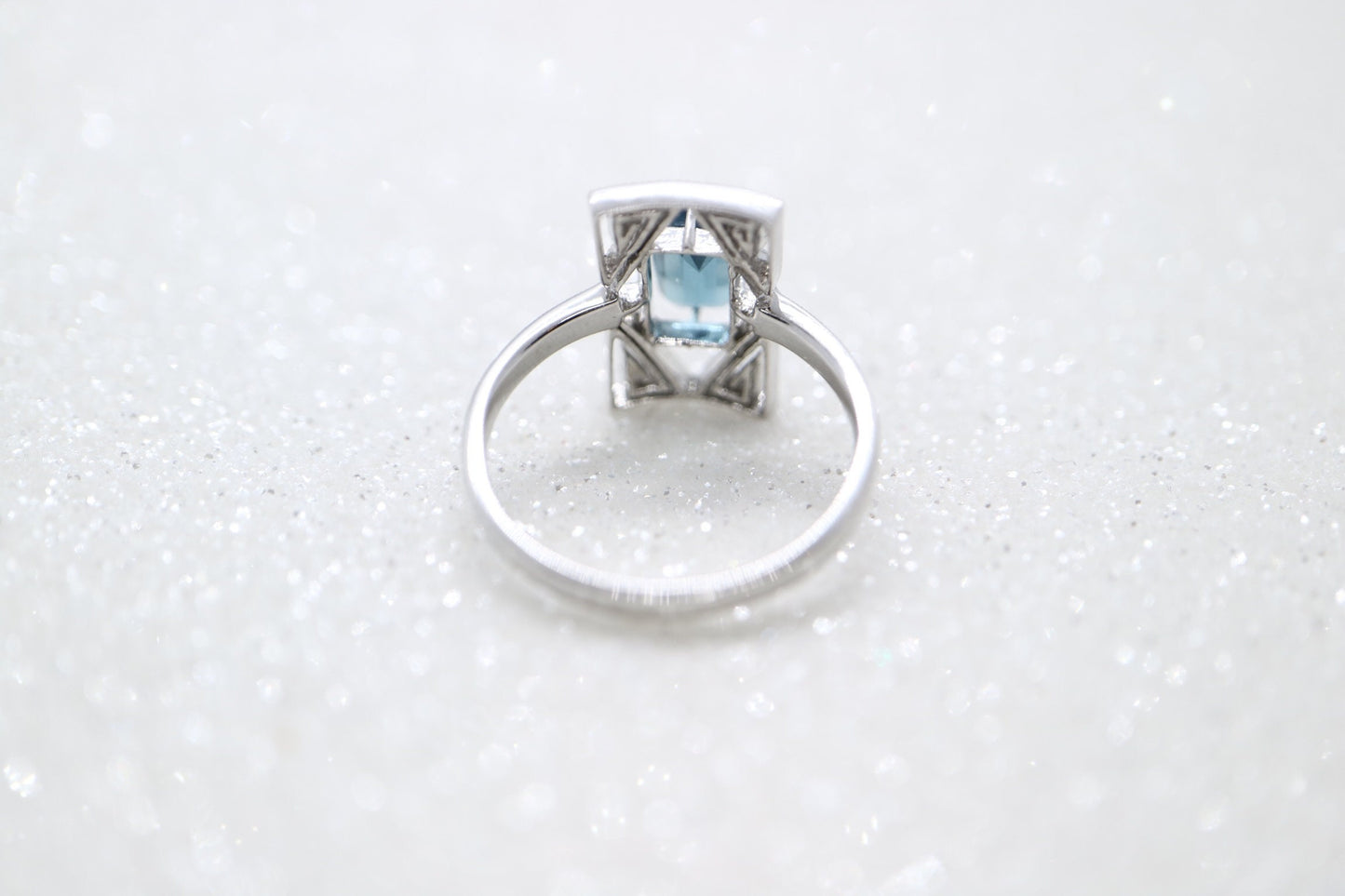 Art Deco blue tourmaline  and diamond ring in white gold setting, Tourmaline engagement ring, Emerald cut Toumaline wedding ring