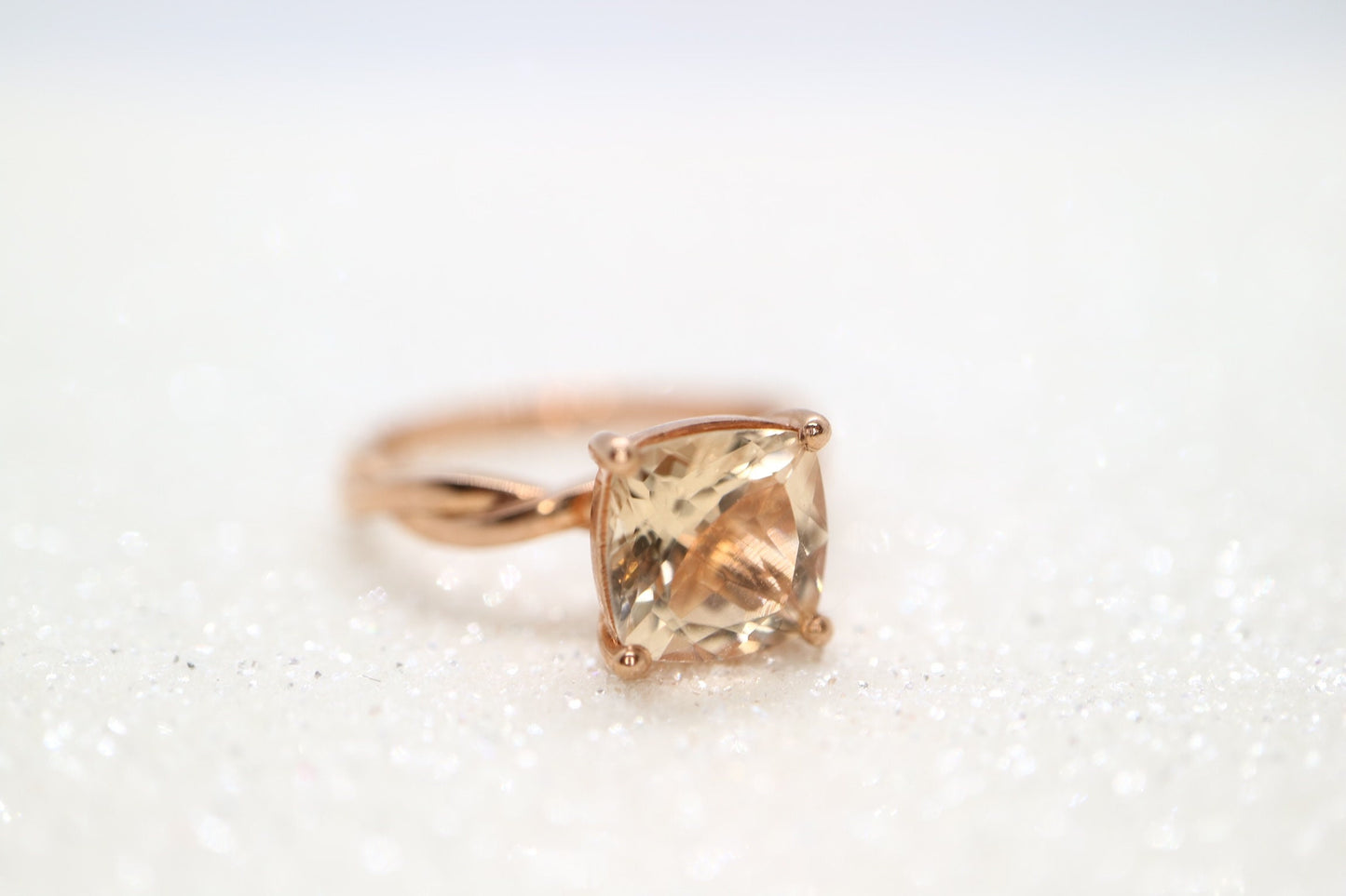 Morganite twist solid rose  ring, champagne  morganite  ring, Prong Setting ring gold, wedding ring, Promise Anniversary antique