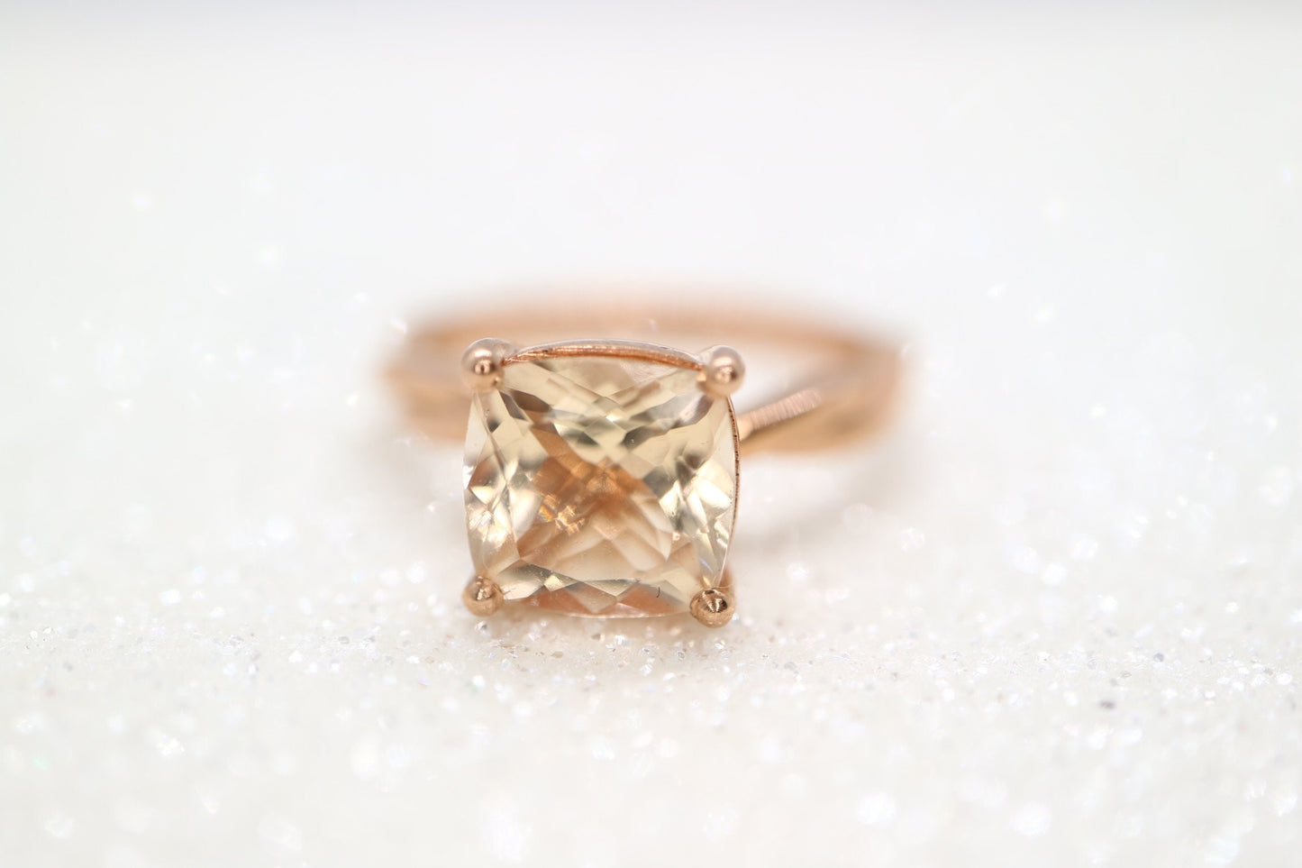 Morganite twist solid rose ring, champagne morganite ring, Prong Setting ring gold, wedding ring, Promise Anniversary antique
