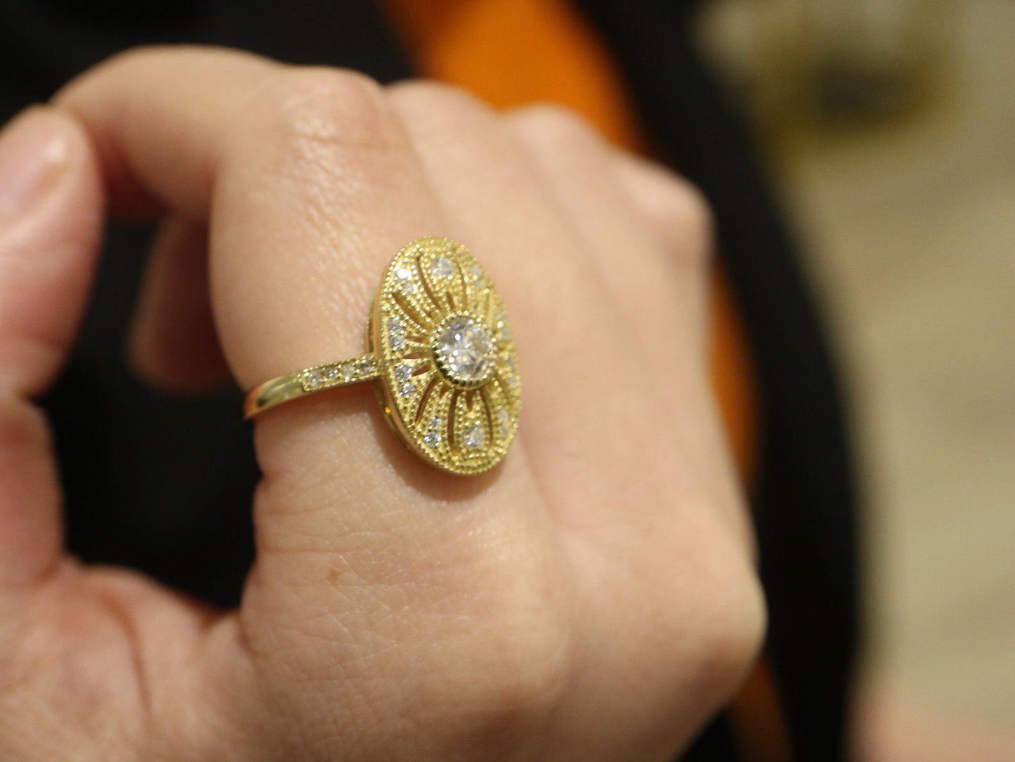 14k gold Art Deco Vintage moissinate diamond ring, Proposal bridal ring, Vintage moissanite engagement ring, Gift for her