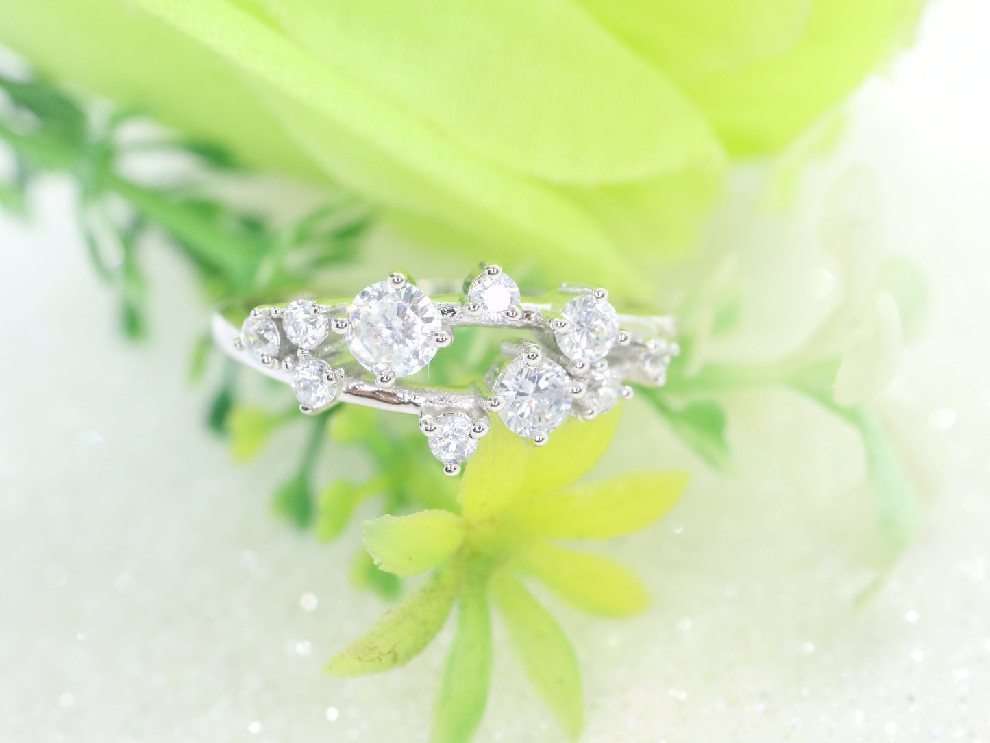 Unique Diamond Twig Ring Cluster Ring, white Gold Wedding Band Women ring, Stacking Band, Promise Anniversary ring