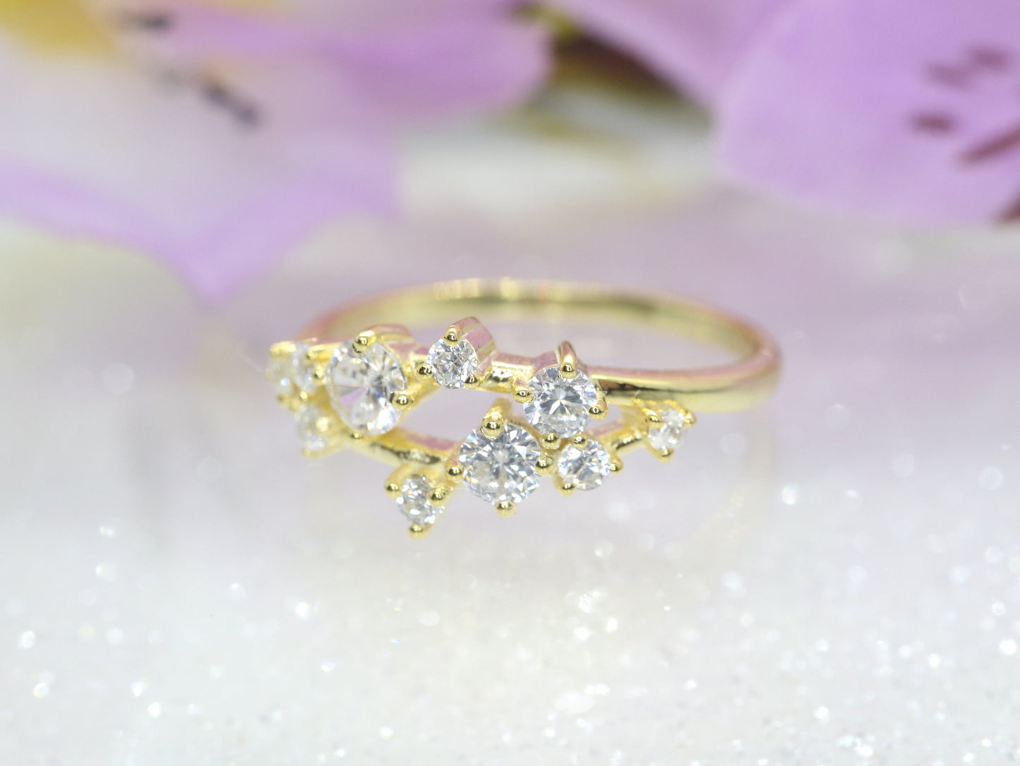 Diamond cluster ring, Vintage diamond engagement ring, art deco ring, yellow gold ring, unique cluster ring, bridal ring, wedding ring