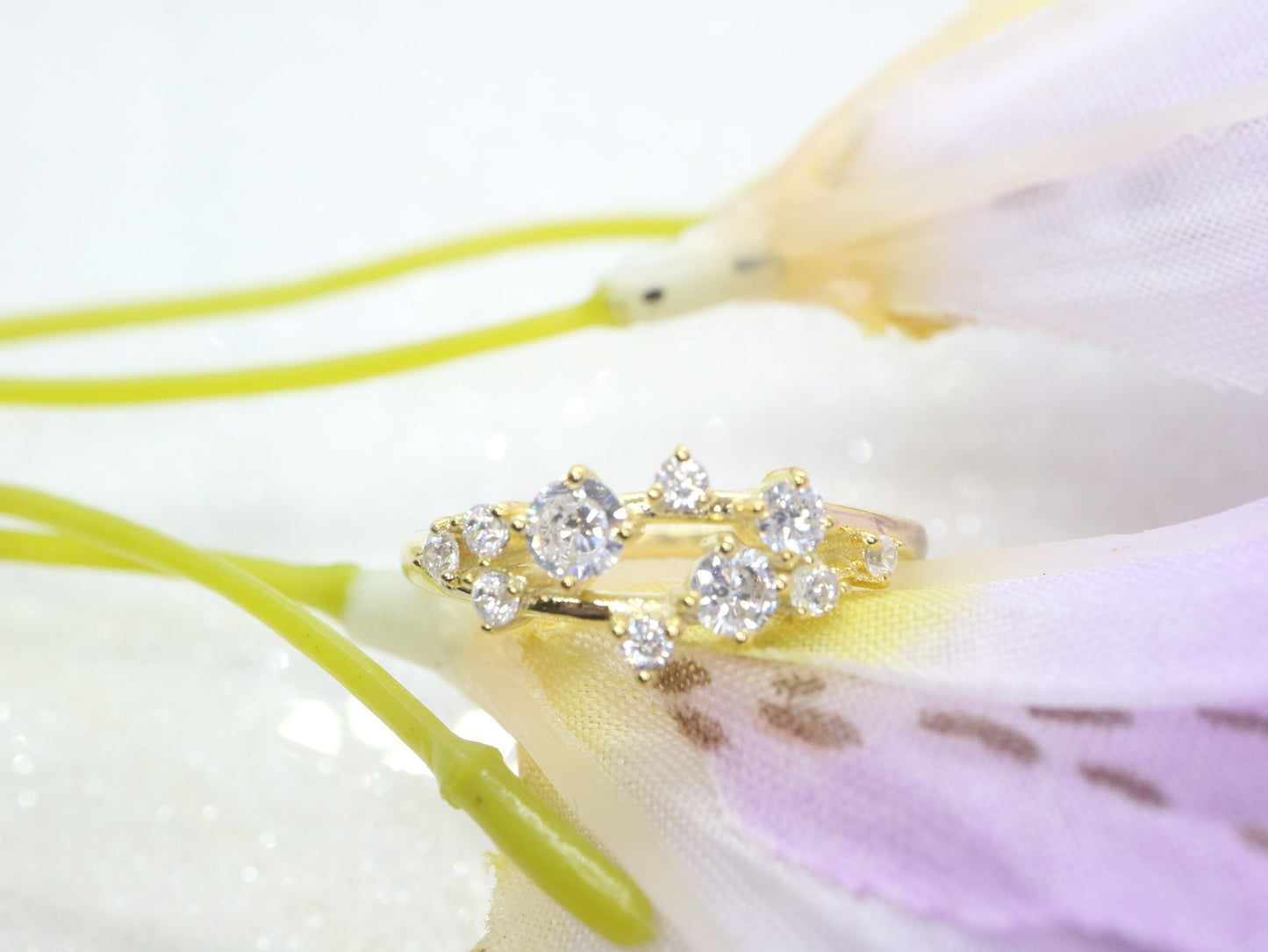 Diamond cluster ring, Vintage diamond engagement ring, art deco ring, yellow gold ring, unique cluster ring, bridal ring, wedding ring
