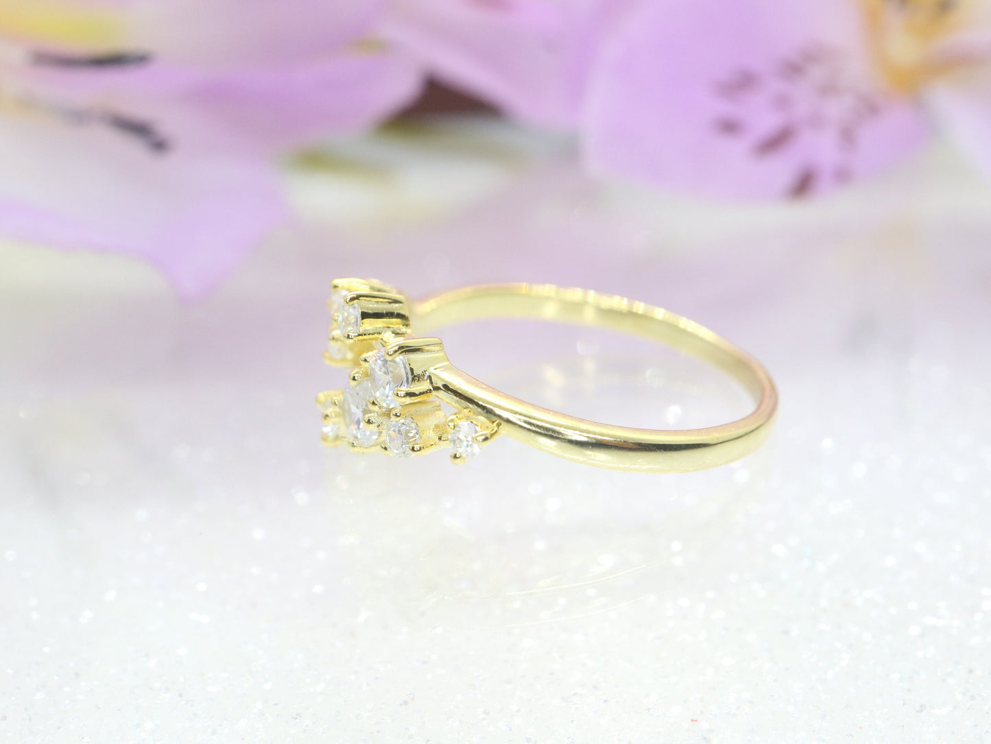 Diamond cluster ring, Vintage diamond engagement ring, art deco ring, yellow gold ring, unique cluster ring, bridal ring, wedding ring