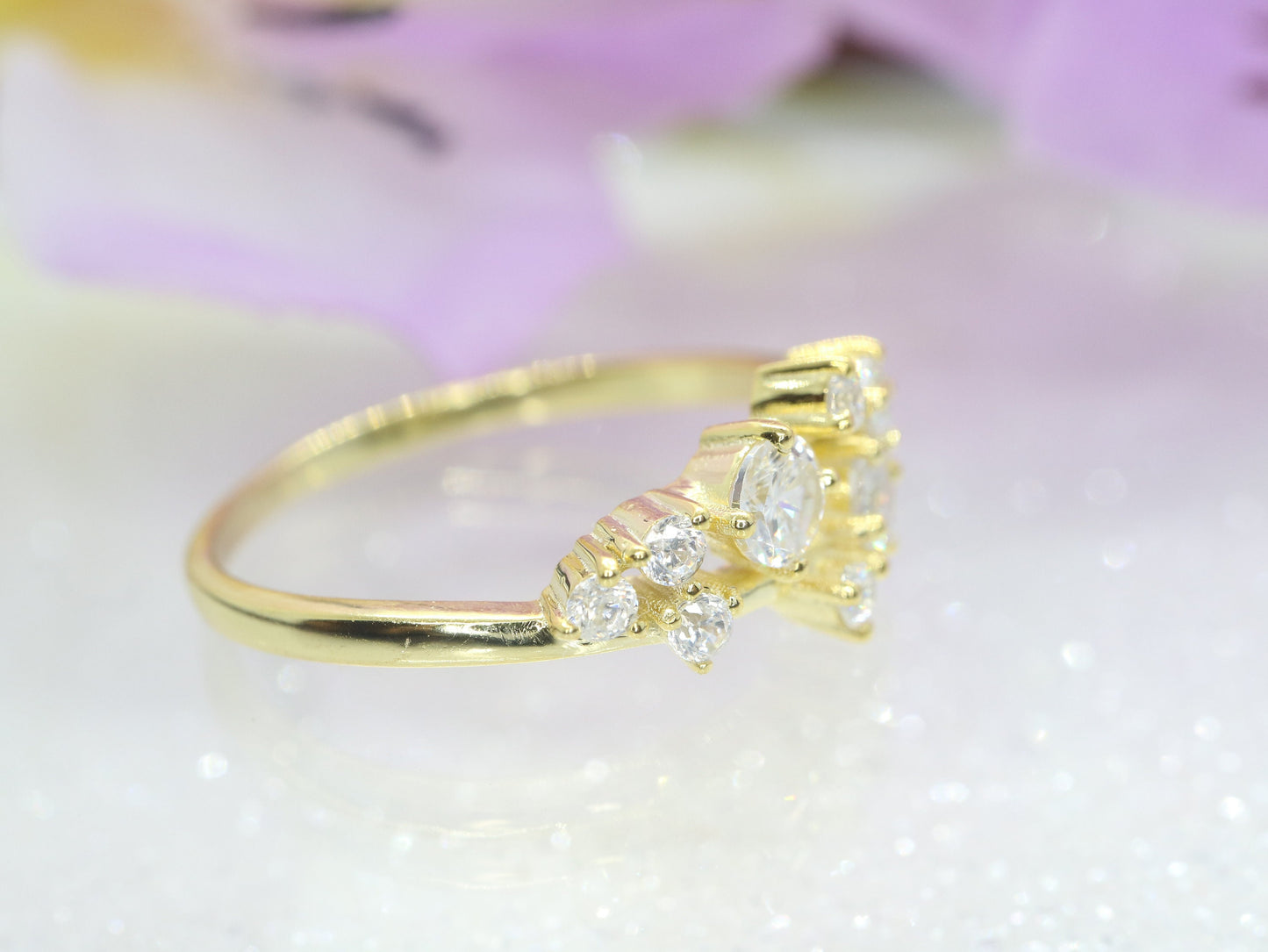 Diamond cluster ring, Vintage diamond engagement ring, art deco ring, yellow gold ring, unique cluster ring, bridal ring, wedding ring
