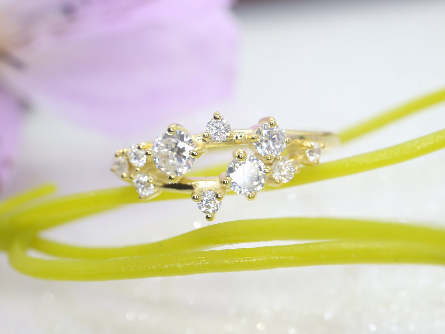 Diamond cluster ring, Vintage diamond engagement ring, art deco ring, yellow gold ring, unique cluster ring, bridal ring, wedding ring