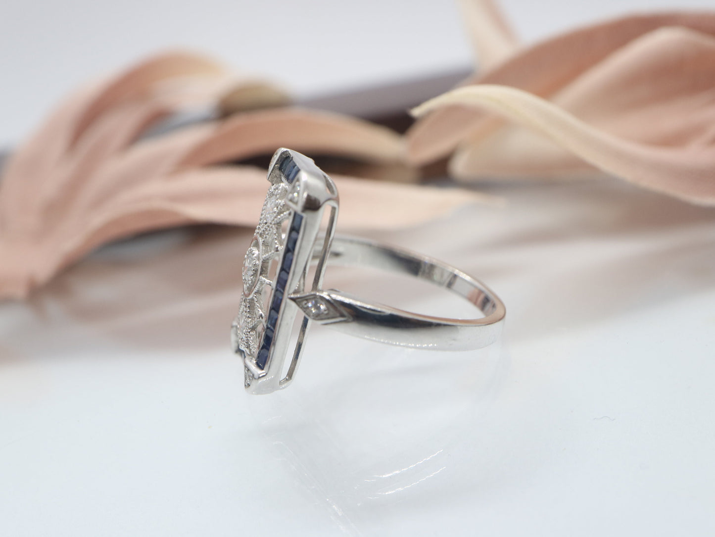 Blue sapphire  sterling silver ring, Art deco engagement ring, Vintage sapphire engagement ring, vintage wedding ring, sapphire ring