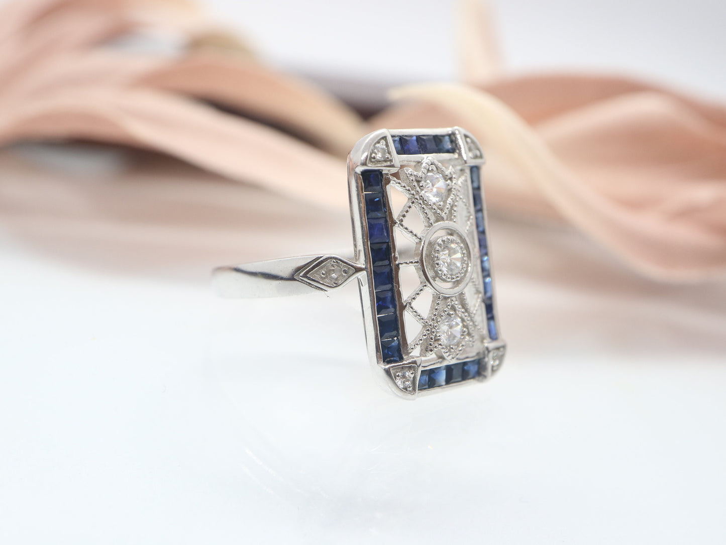 Blue sapphire  sterling silver ring, Art deco engagement ring, Vintage sapphire engagement ring, vintage wedding ring, sapphire ring