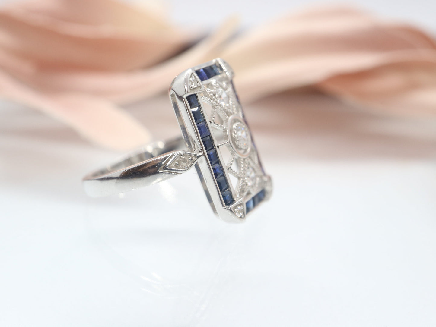 Blue sapphire  sterling silver ring, Art deco engagement ring, Vintage sapphire engagement ring, vintage wedding ring, sapphire ring