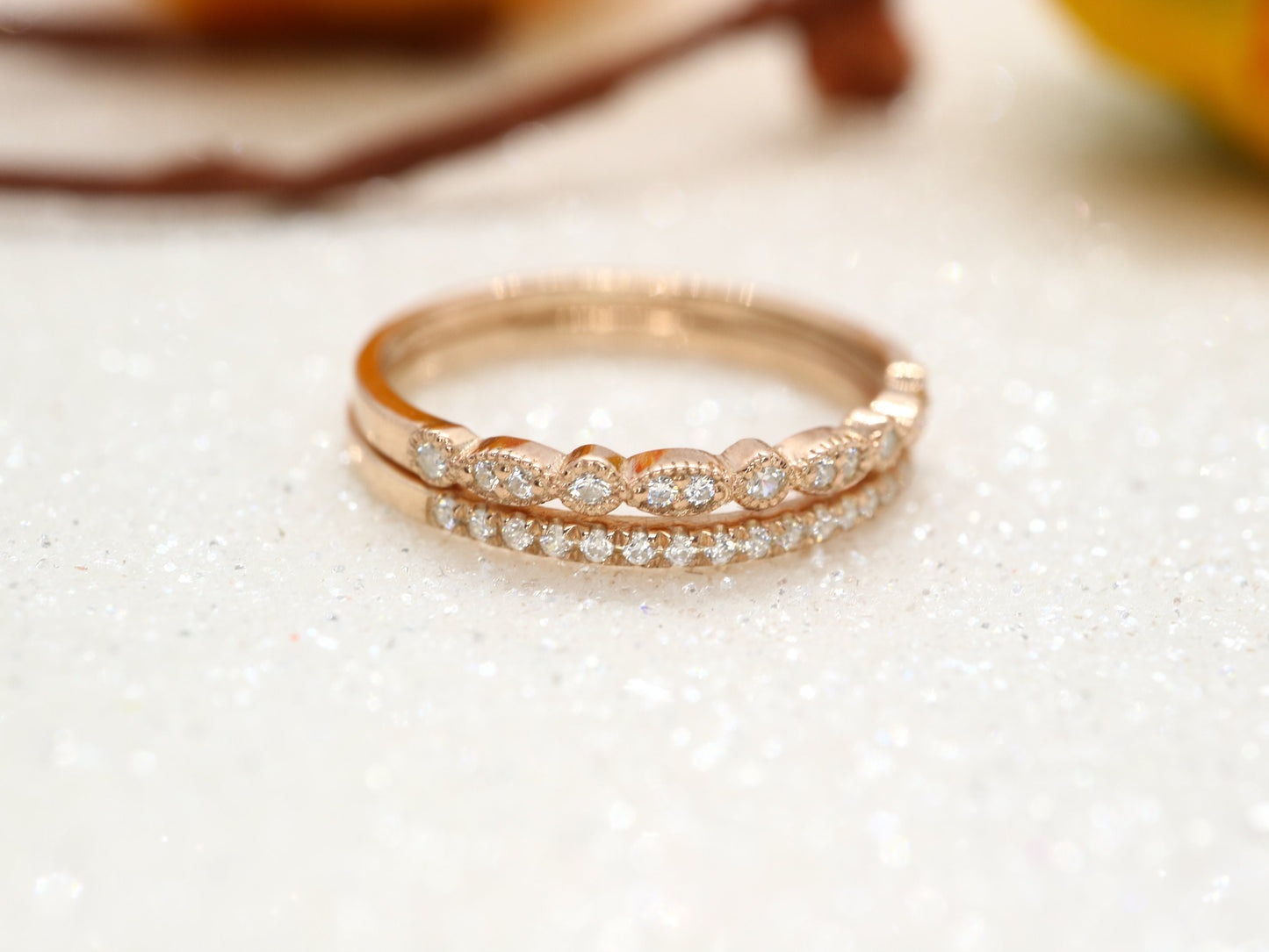 14k gold diamond wedding band set, Engagement ring for women