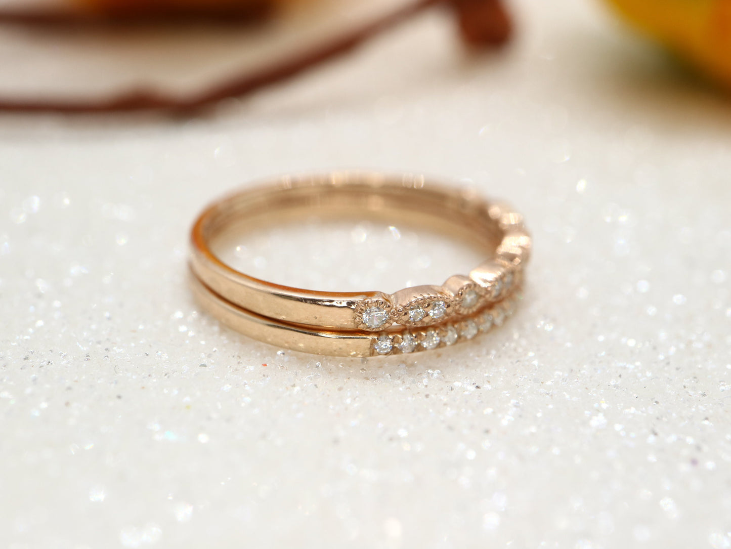14k gold diamond wedding band set, Engagement ring for women
