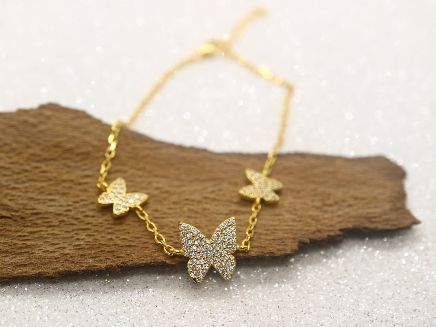 Gold plated Butterfly sterling silver bracelet, Gift for her