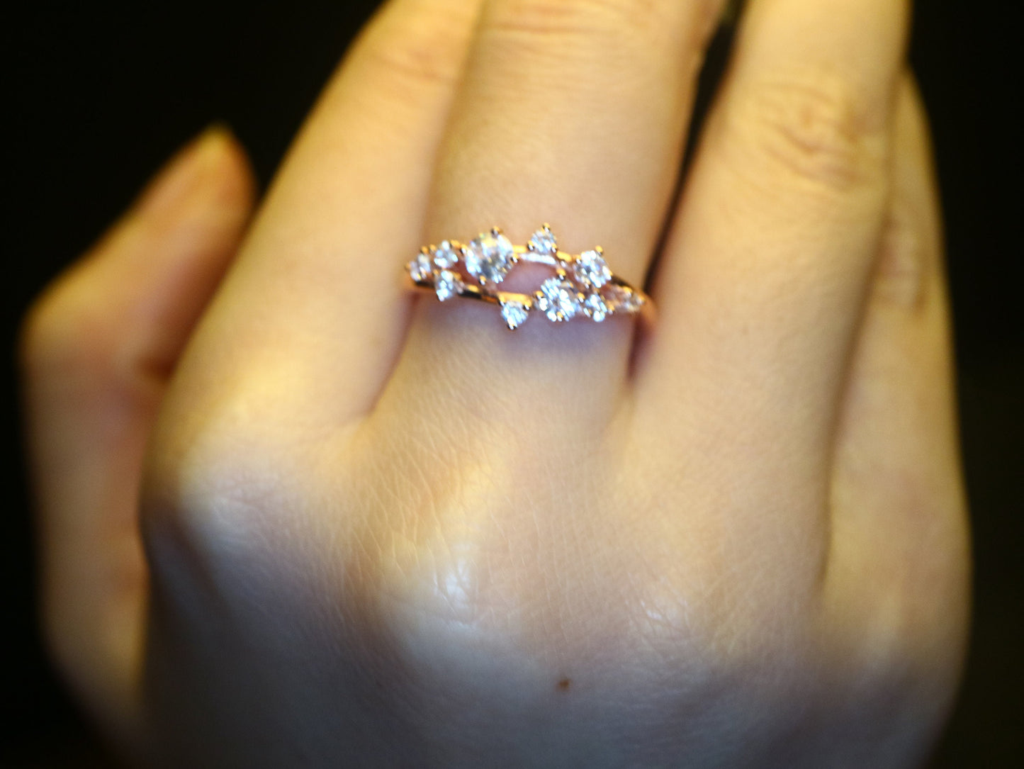 Diamond Twig Ring Cluster Ring, rose gold Wedding Band,Cluster diamond ring