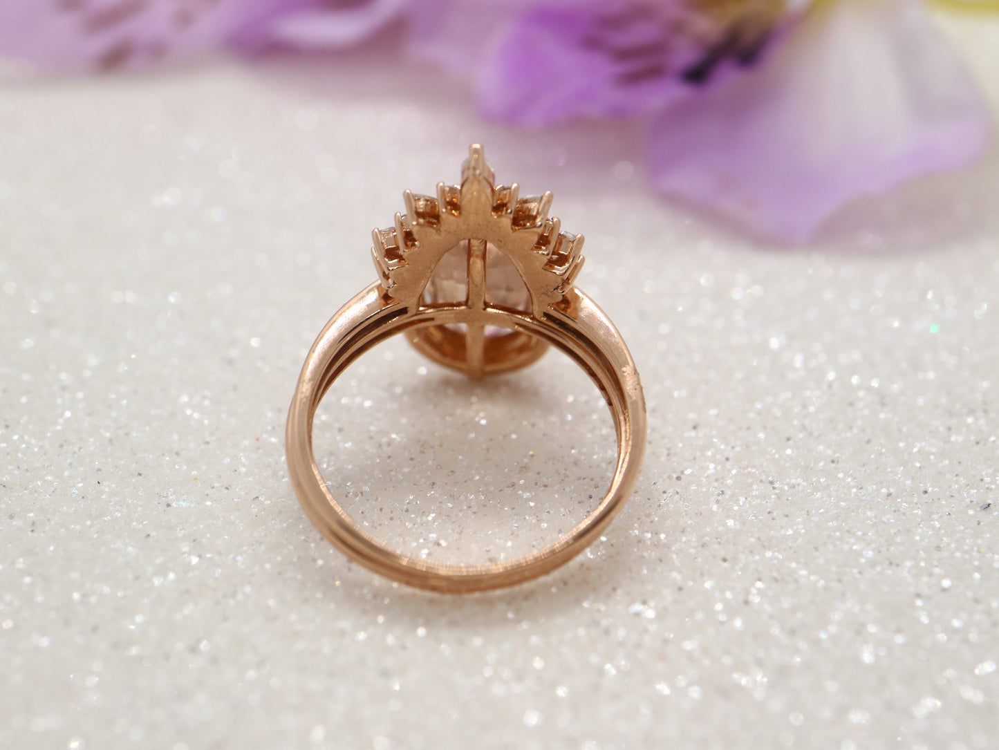 Cluster Engagement Ring Set, Rose gold2.7ct ring, Pear Shaped Morganite Engagement Ring, Unique Bridal Set, Stacking Ring, Antique Ring 2pcs