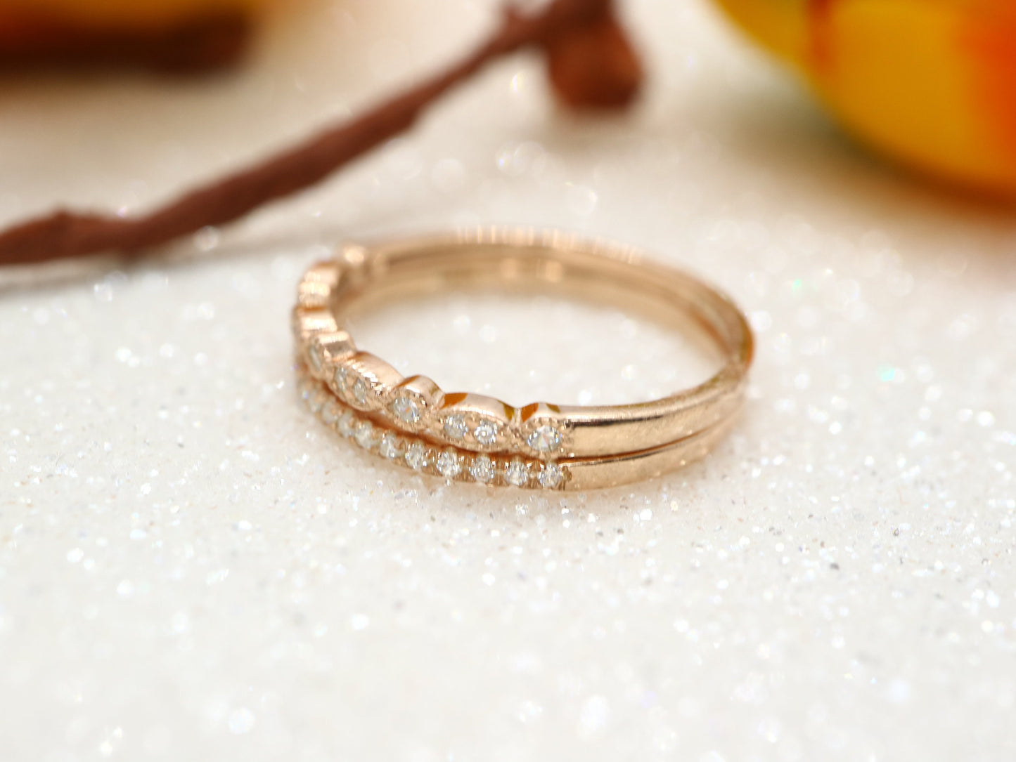 14k gold diamond wedding band set, Engagement ring for women