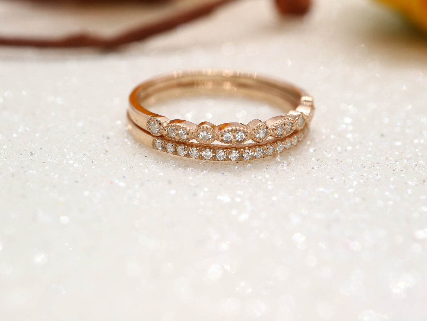 14k gold diamond wedding band set, Engagement ring for women