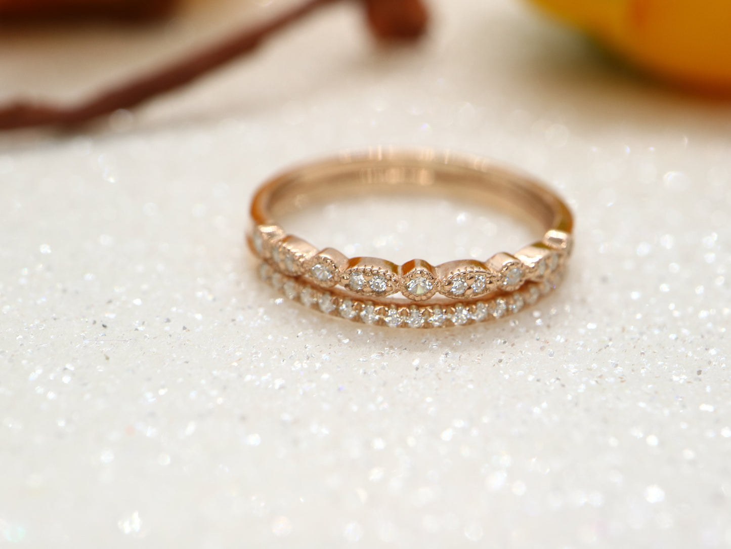 14k gold diamond wedding band set, Engagement ring for women