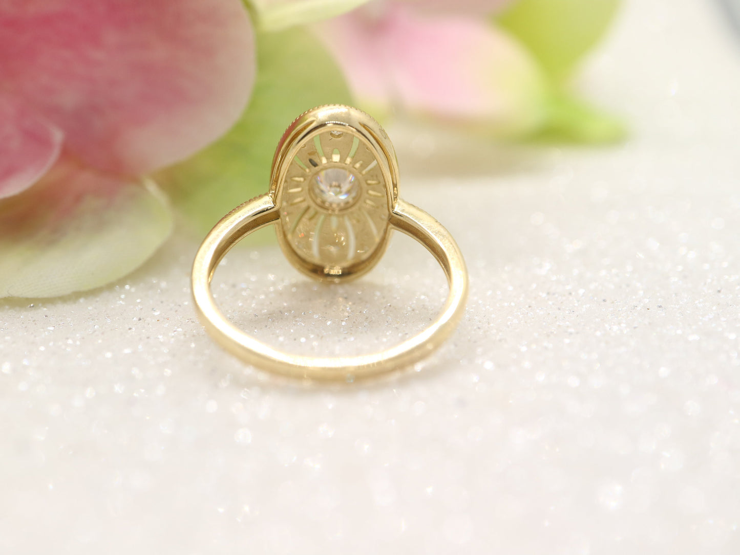 14k yellow gold vintage antique ring, Art deco engagement ring, Anniversary ring, Diamonds accents