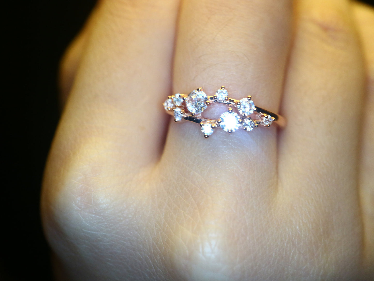 Diamond Twig Ring Cluster Ring, rose gold Wedding Band,Cluster diamond ring