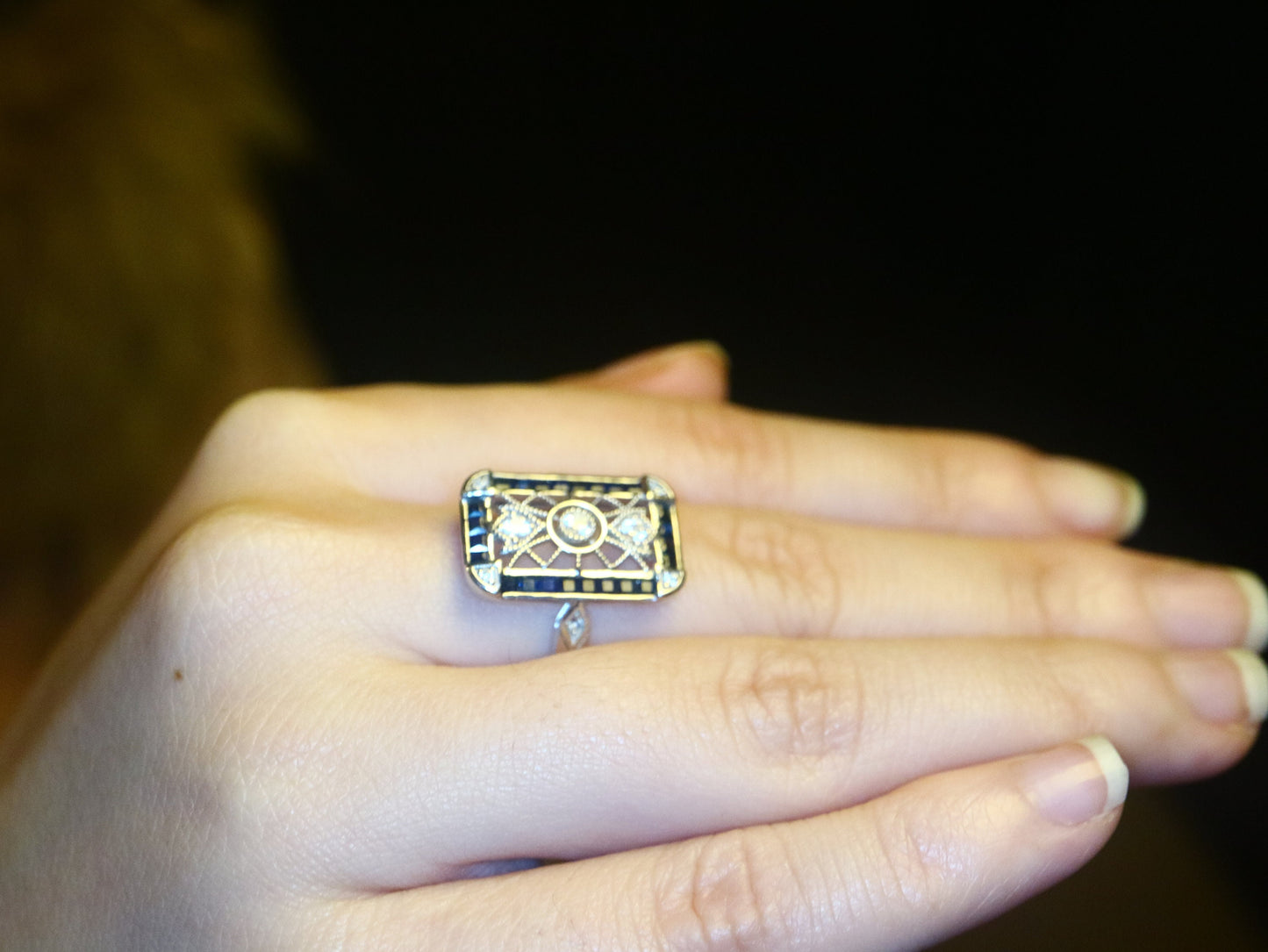 Blue sapphire  sterling silver ring, Art deco engagement ring, Vintage sapphire engagement ring, vintage wedding ring, sapphire ring