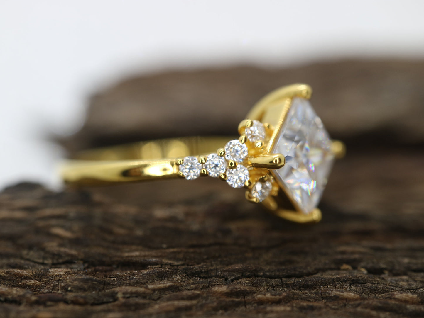 Princess cut moissanite and diamond cluster ring, Cluster diamond ring, Anniversary ring