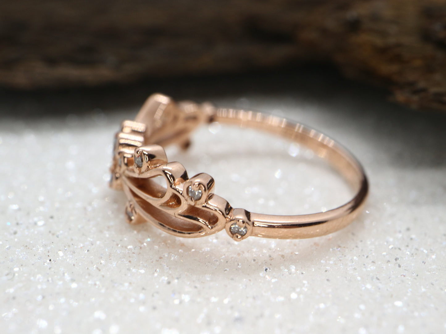 14k Rose gold diamond butterfly wedding engagement ring- Anniversary gift, wedding band