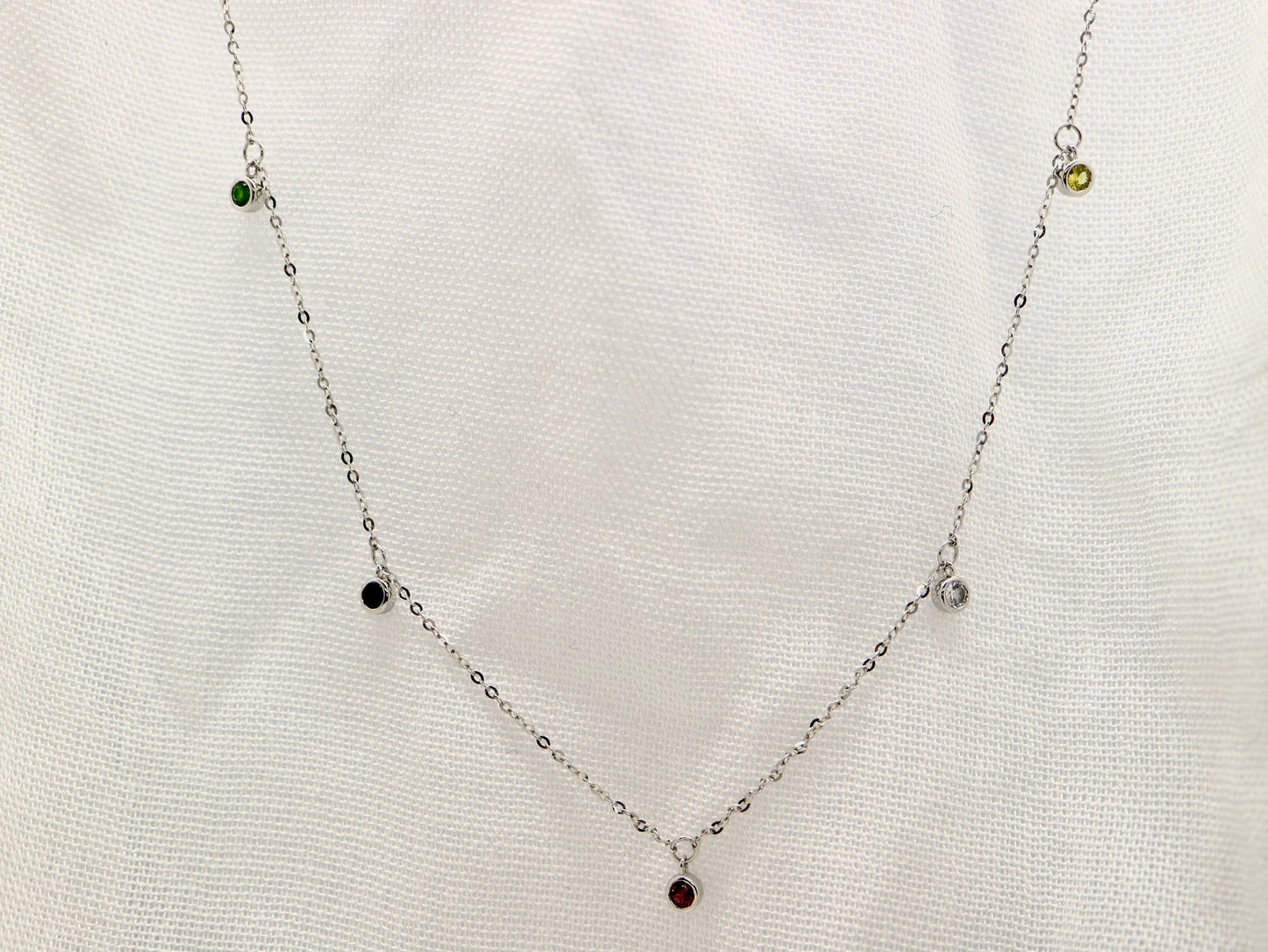 Sterling silver diamond station necklace, 18k white gold  five charms choker necklace for women