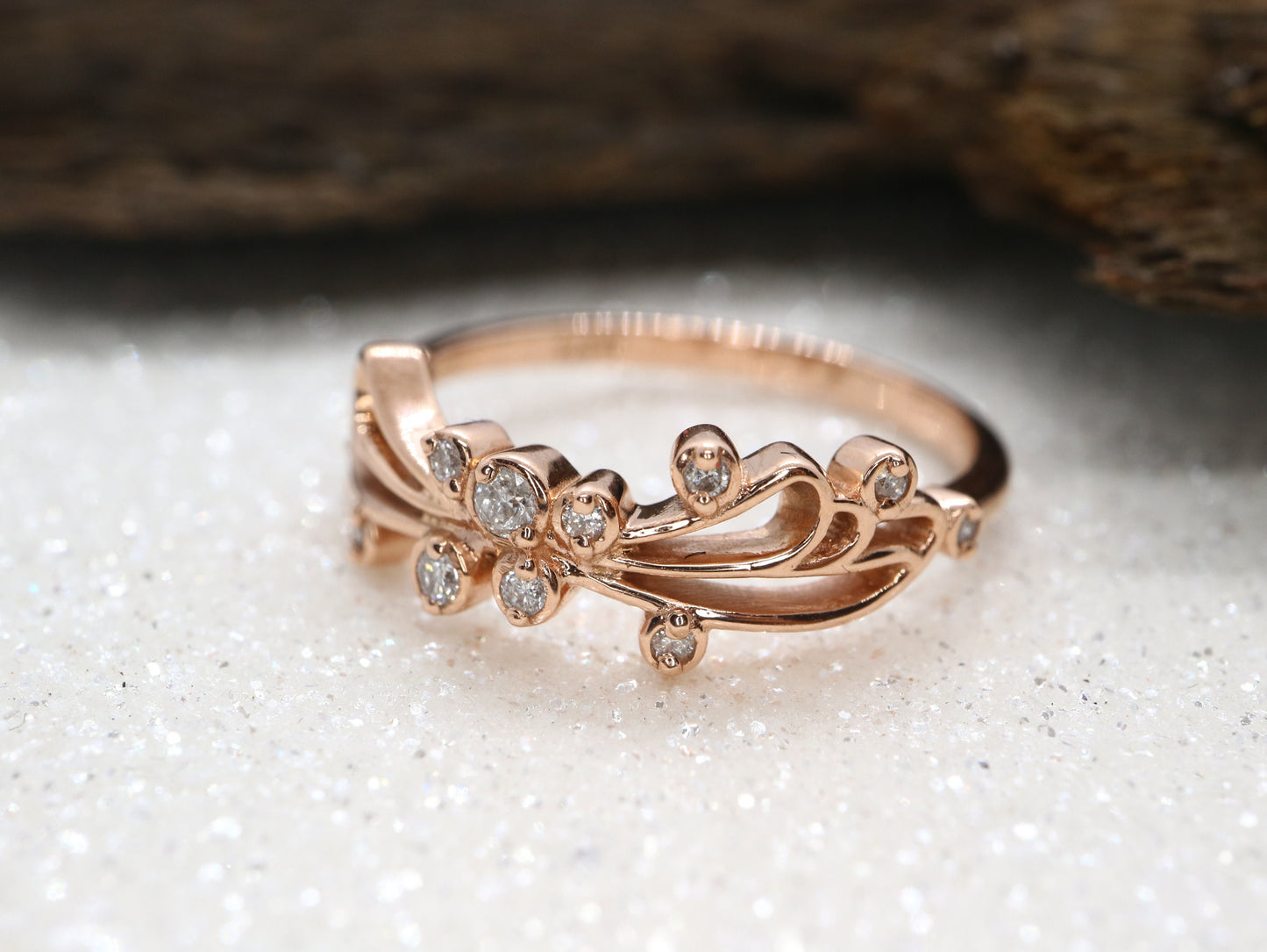 14k Rose gold diamond butterfly wedding engagement ring- Anniversary gift, wedding band