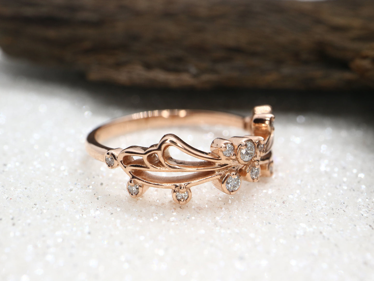 14k Rose gold diamond butterfly wedding engagement ring- Anniversary gift, wedding band