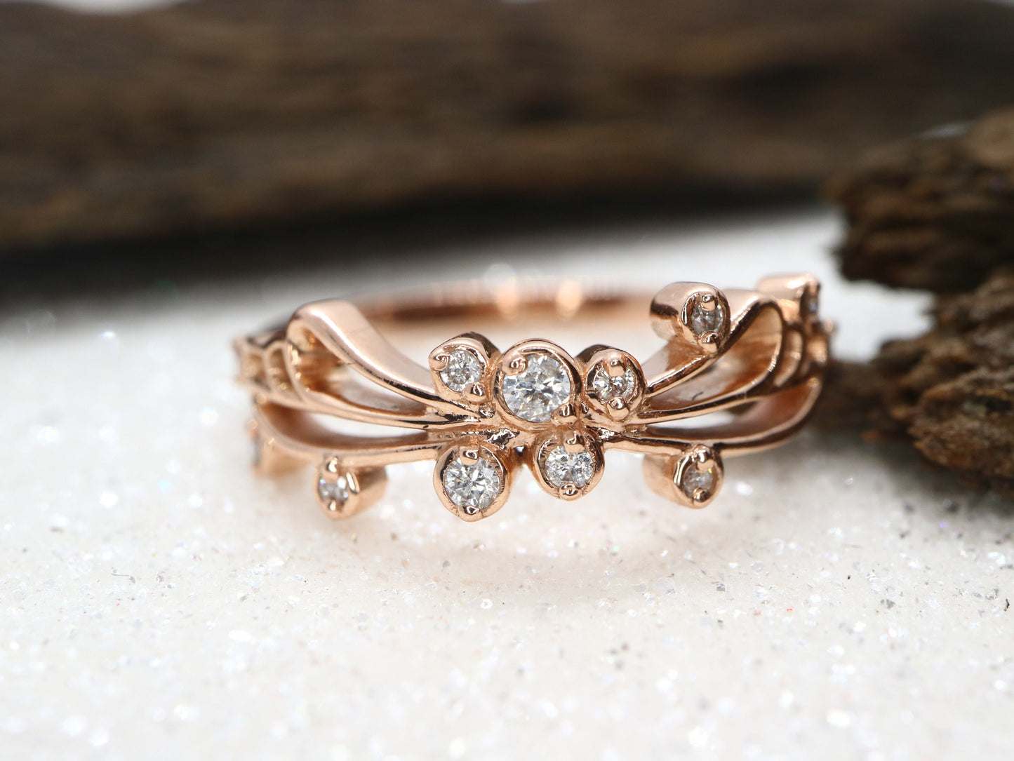 14k Rose gold diamond butterfly wedding engagement ring- Anniversary gift, wedding band