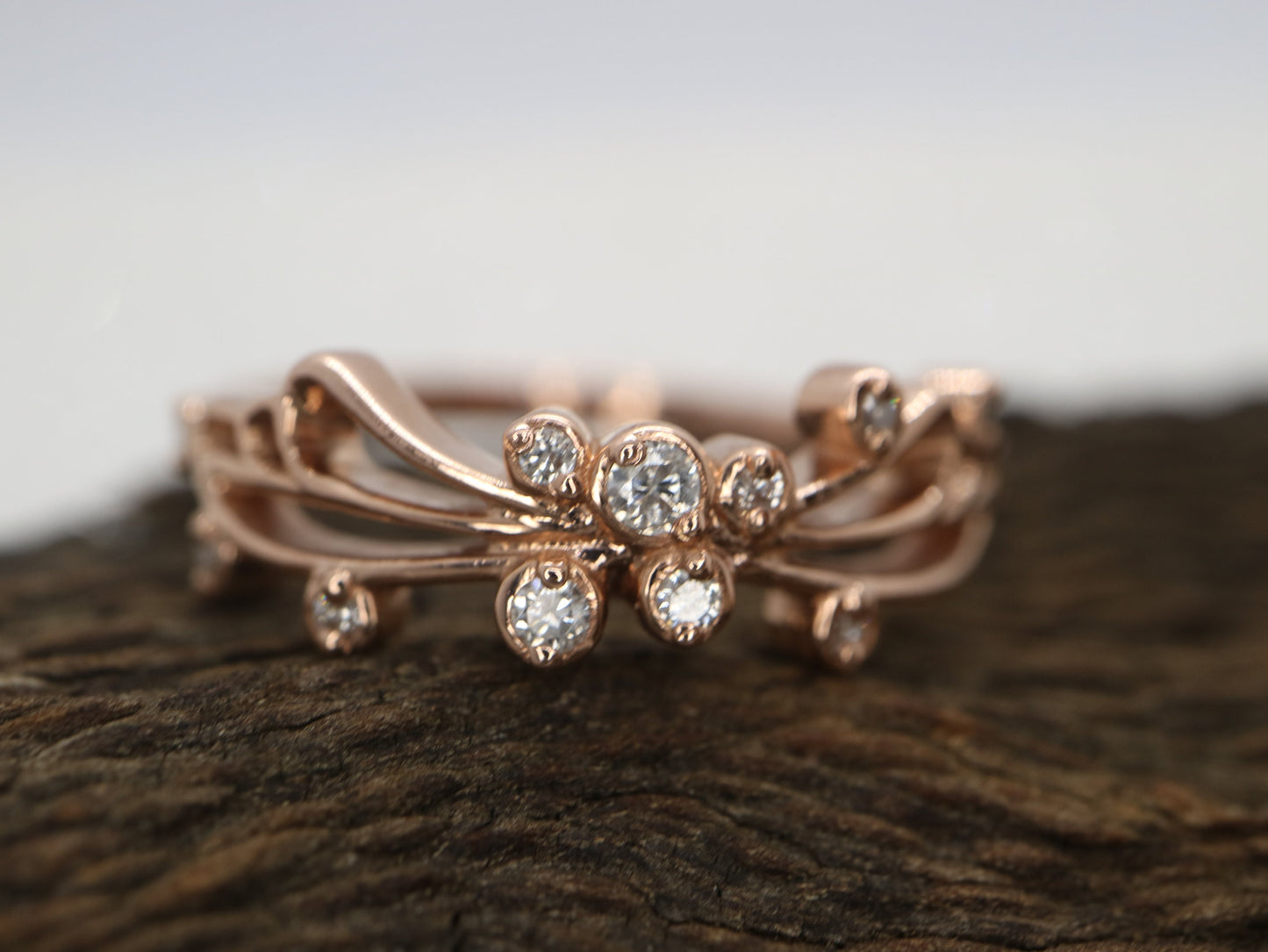14k Rose gold diamond butterfly wedding engagement ring- Anniversary gift, wedding band