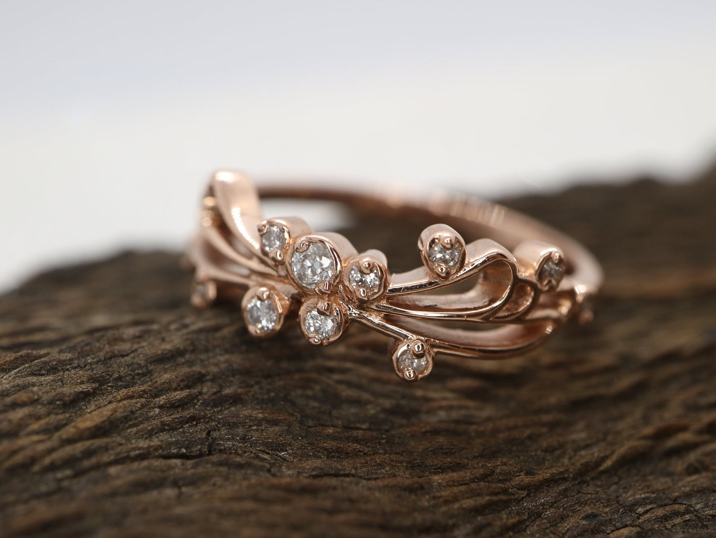 14k Rose gold diamond butterfly wedding engagement ring- Anniversary gift, wedding band