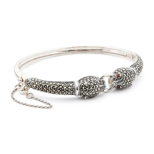 Sterling silver Panther Bangle in Marcasite with Carnelian