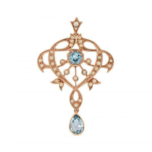 Vintage White Gold and Blue topaz Pendant, Gift for her