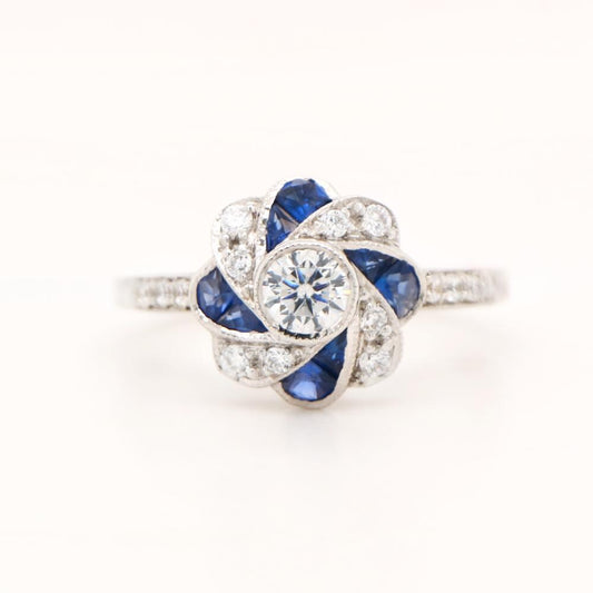 Vintage Pinwheel Sterling Silver, Sapphire and CZ