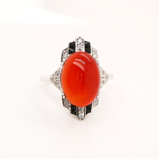 Sterling silver ring, Art Deco Dome Gemstone ring, Anniversary ring