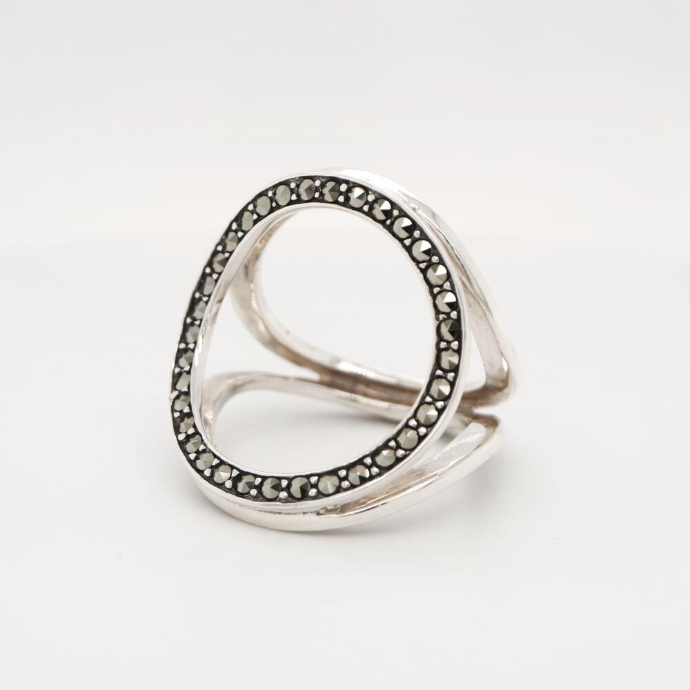 Tri-hoop Ring with Marcasite in Sterling Sliver
