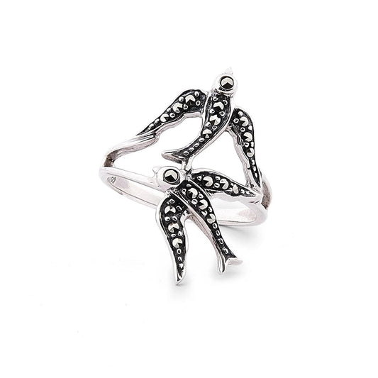 Swallow Ring in Marcasite and Sterling Silver, Anniversary ring