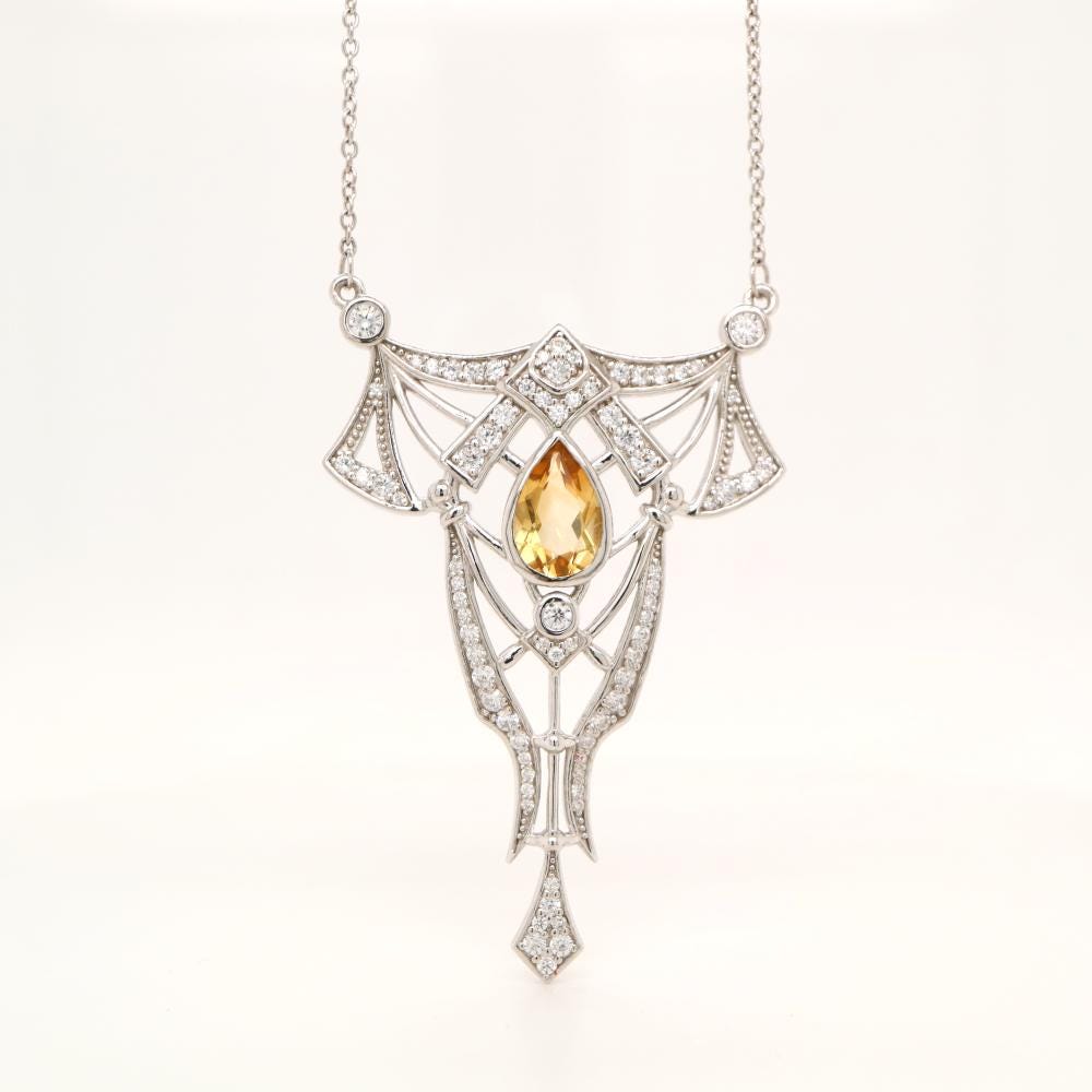 Art Deco style Necklace with Citrine and CZ