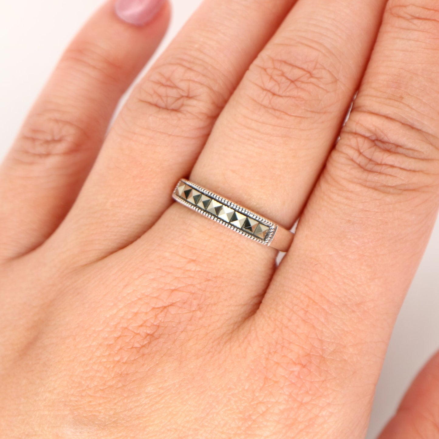 Sterling silver wedding band, White gold plated CZ ring