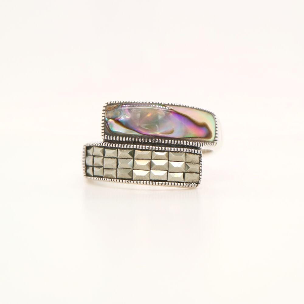 Abalone Shell and Marcasite Ring in Silver