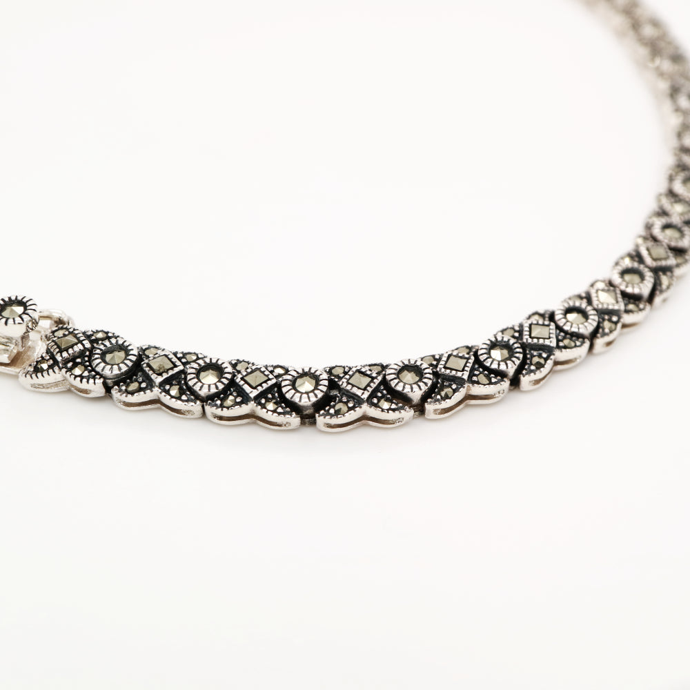 Art Deco Banded Bracelet with Marcasite in Sterling Silve