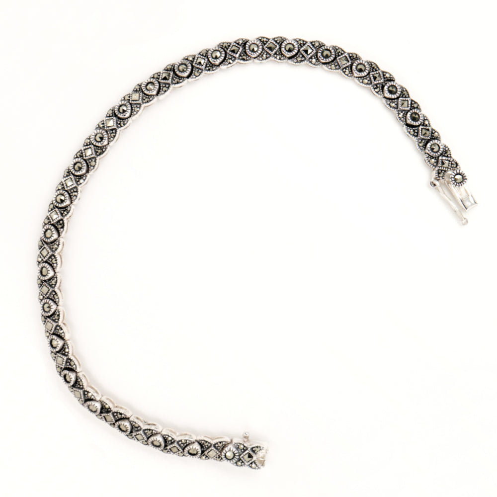 Art Deco Banded Bracelet with Marcasite in Sterling Silve